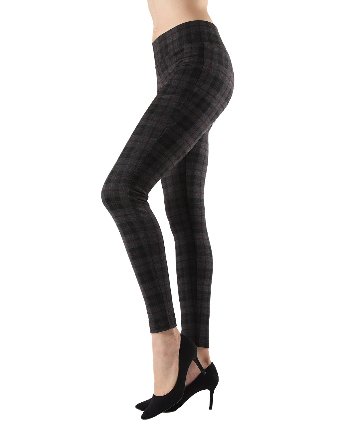 Contempo Plaid Shaping Leggings : Color: Dark Gray Heather