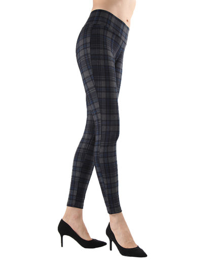Women's Geo Plaid Shaping Leggings : Color: Navy