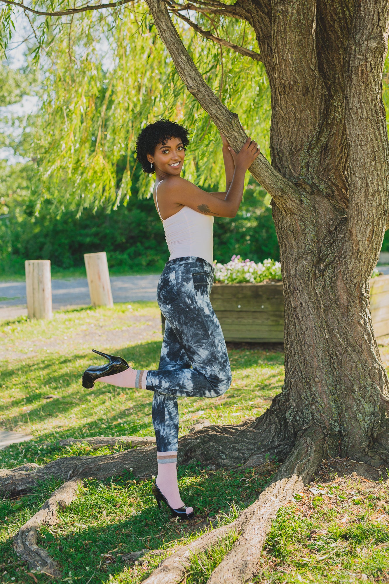 Zip Tie Dye Soft Cotton Blend Leggings : Color: Black