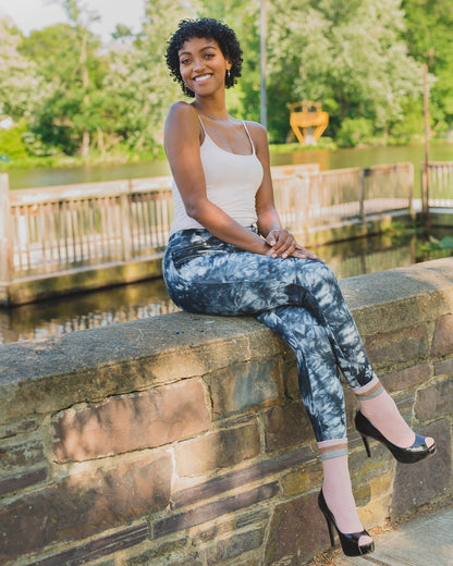 Zip Tie Dye Soft Cotton Blend Leggings : Color: Black