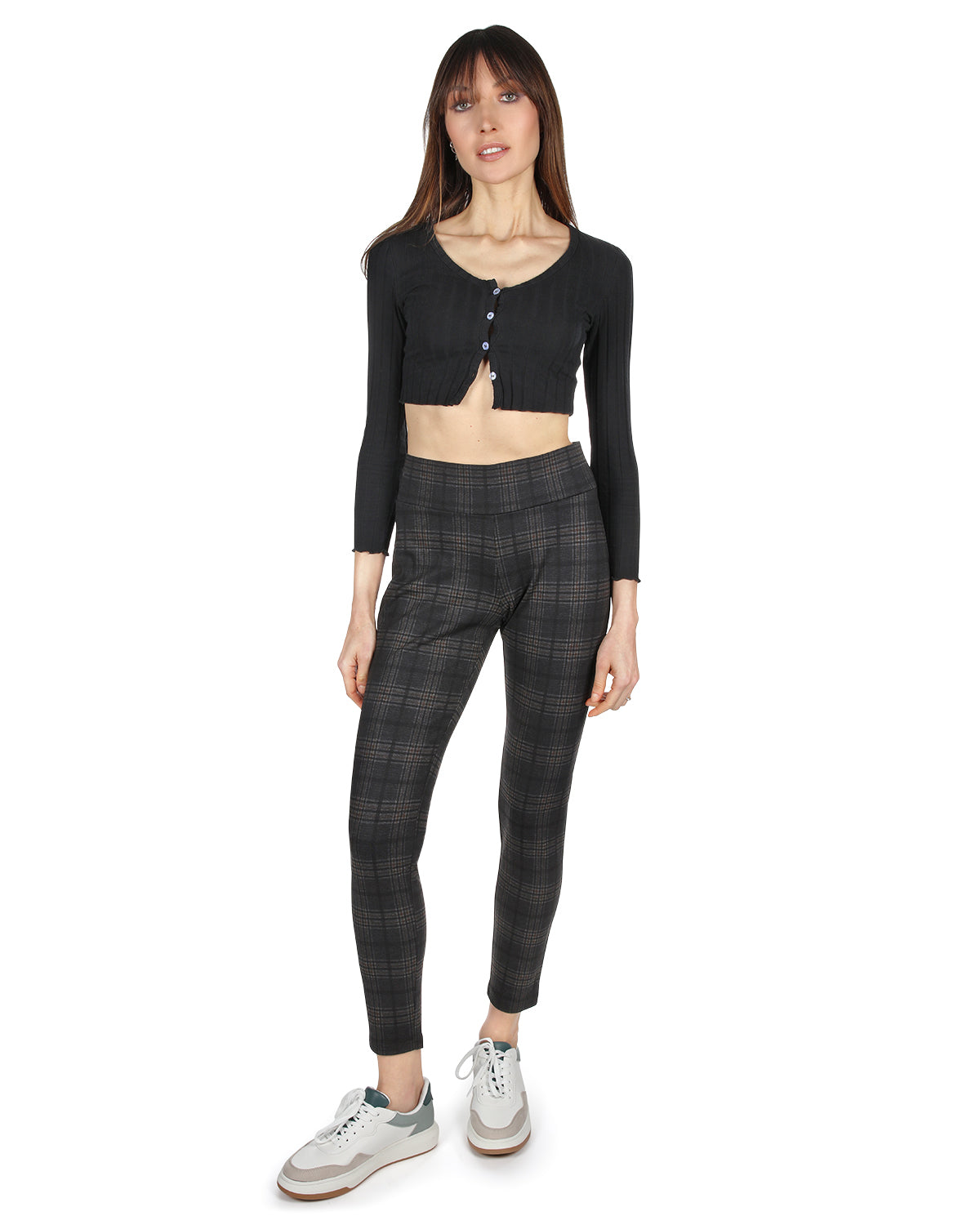 Women's Plaid Shaping Leggings : Color: Black