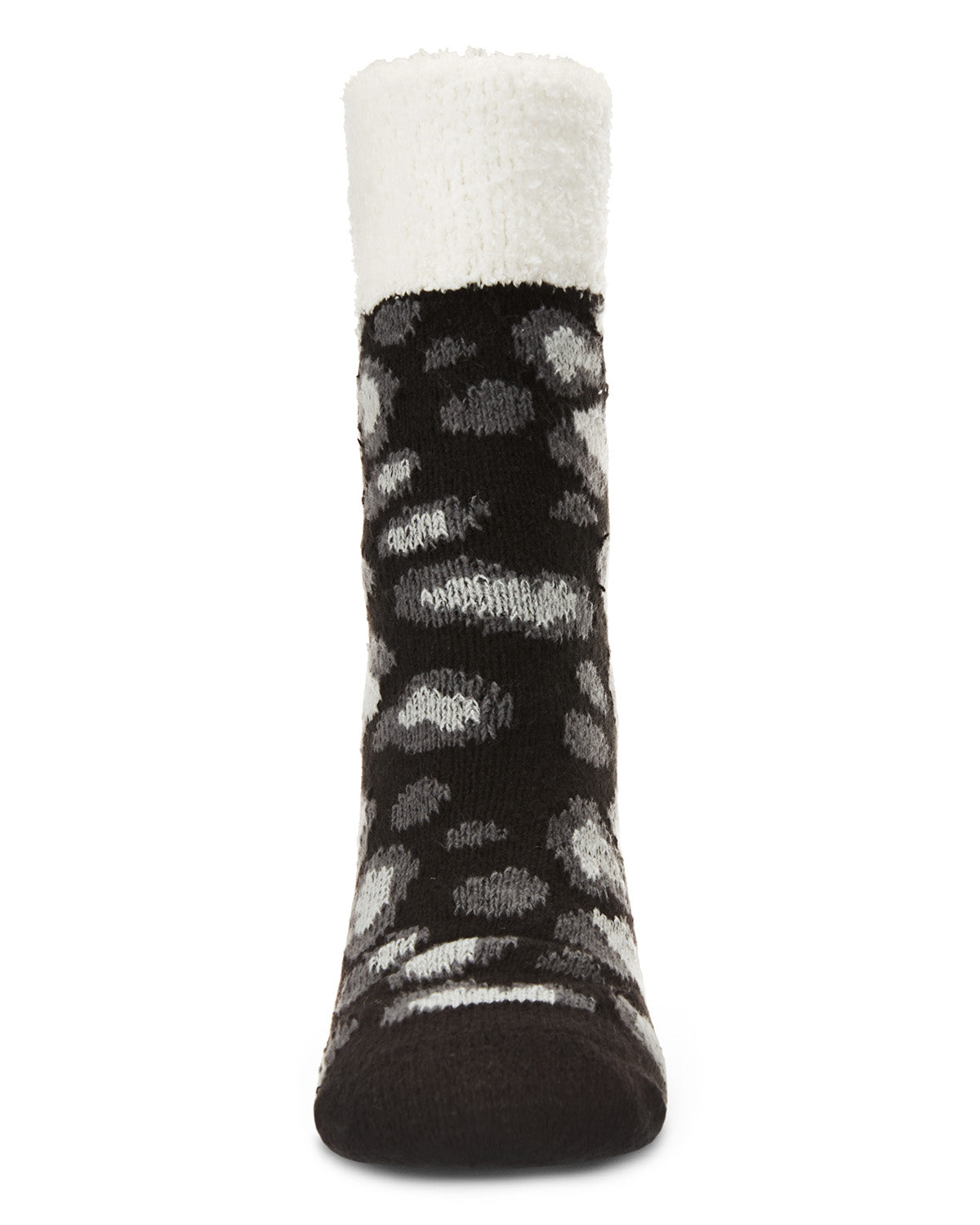 Leopard Print Yummy Fuzzy Sock : Color: Black