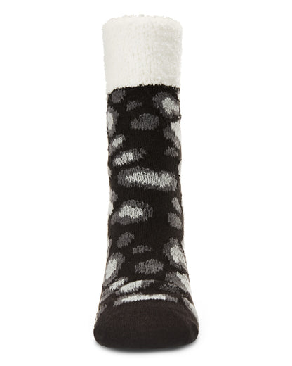 Leopard Print Yummy Fuzzy Sock : Color: Black