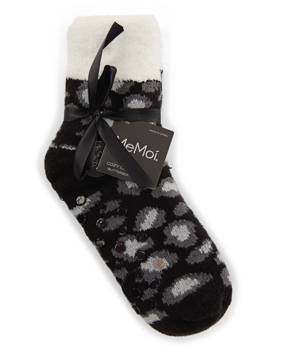 Leopard Print Yummy Fuzzy Sock : Color: Black