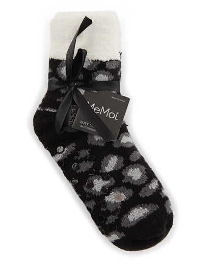 Leopard Print Yummy Fuzzy Sock : Color: Black