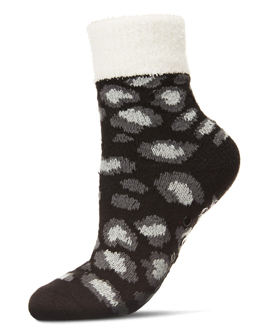 Leopard Print Yummy Fuzzy Sock : Color: Black