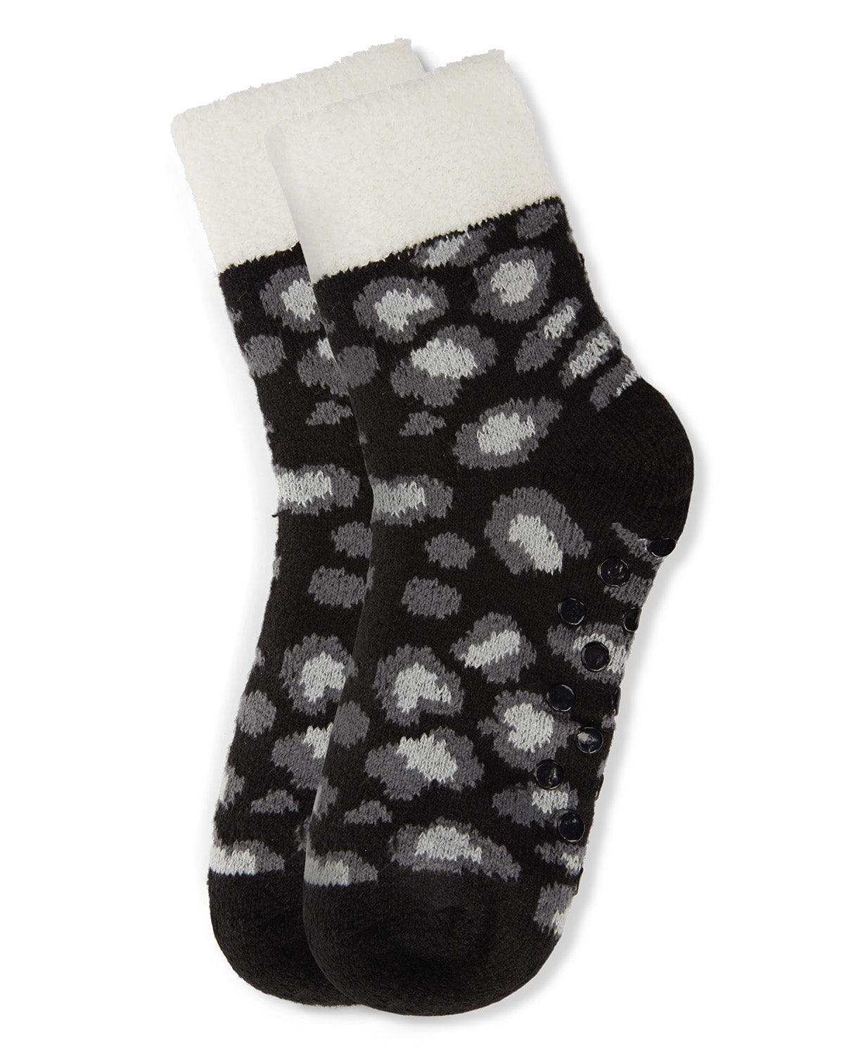 Leopard Print Yummy Fuzzy Sock : Color: Black