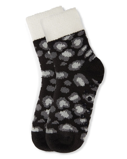 Leopard Print Yummy Fuzzy Sock : Color: Black