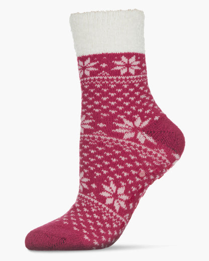 Bordered Flake Yummy Non-Skid Fuzzy Sock : Color: Sangria