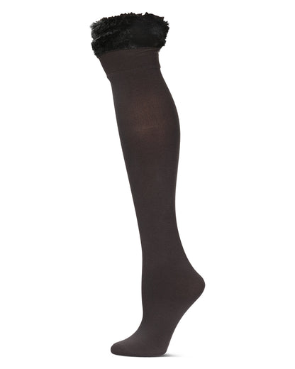 Women's Plush Lined Furry Fleece Knee High Socks : Color: Dark Gray