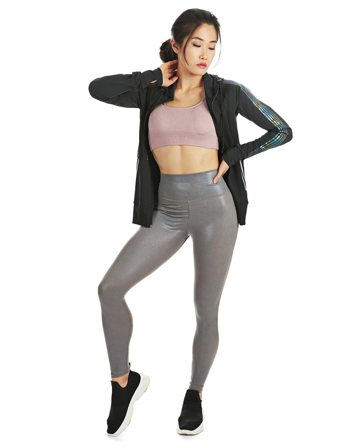 Lightweight Reflective Rainbow Zip-Up Athletic Jacket : Color: Black