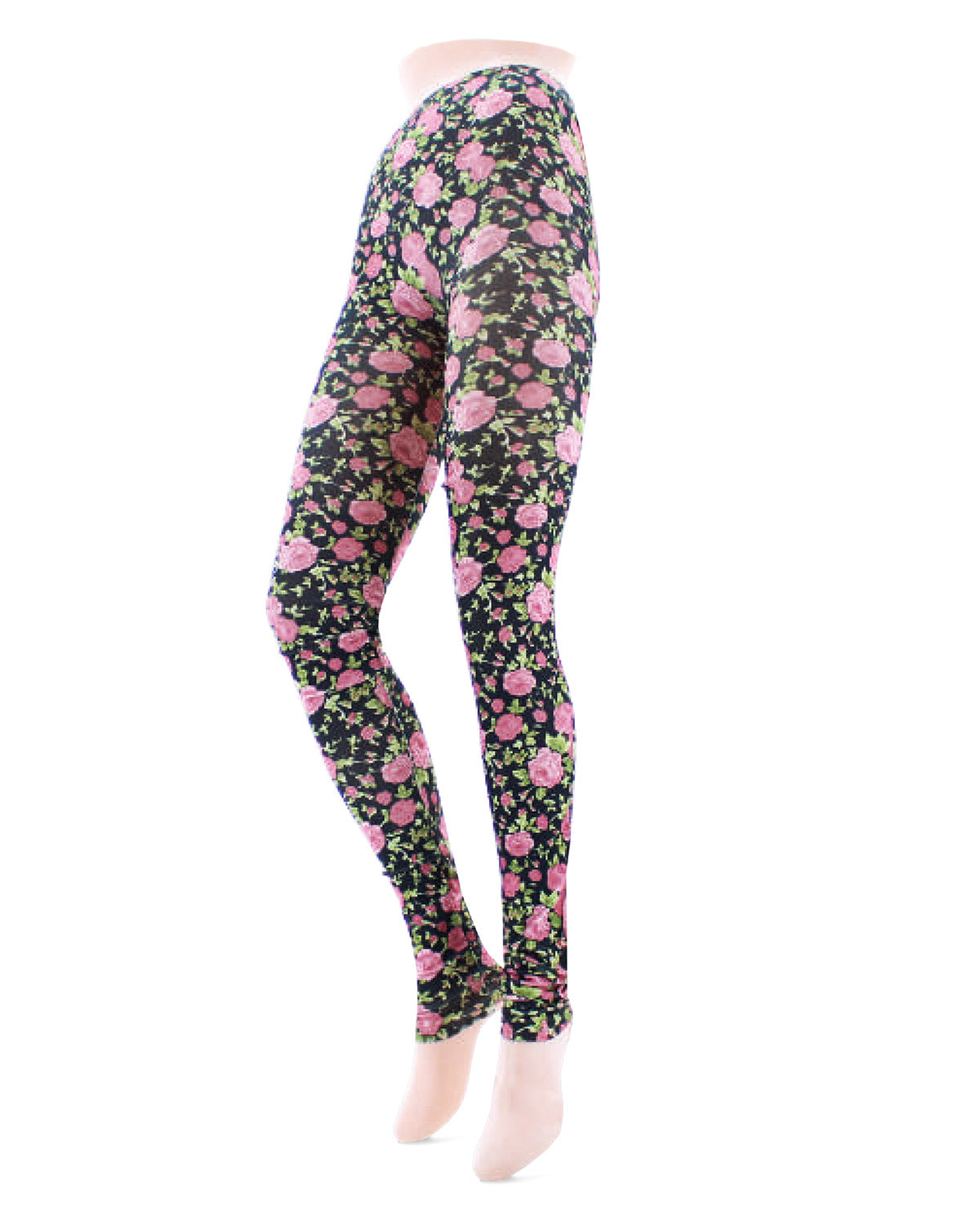 Elegant Roses Are Pink Floral Leggings : Color: Black