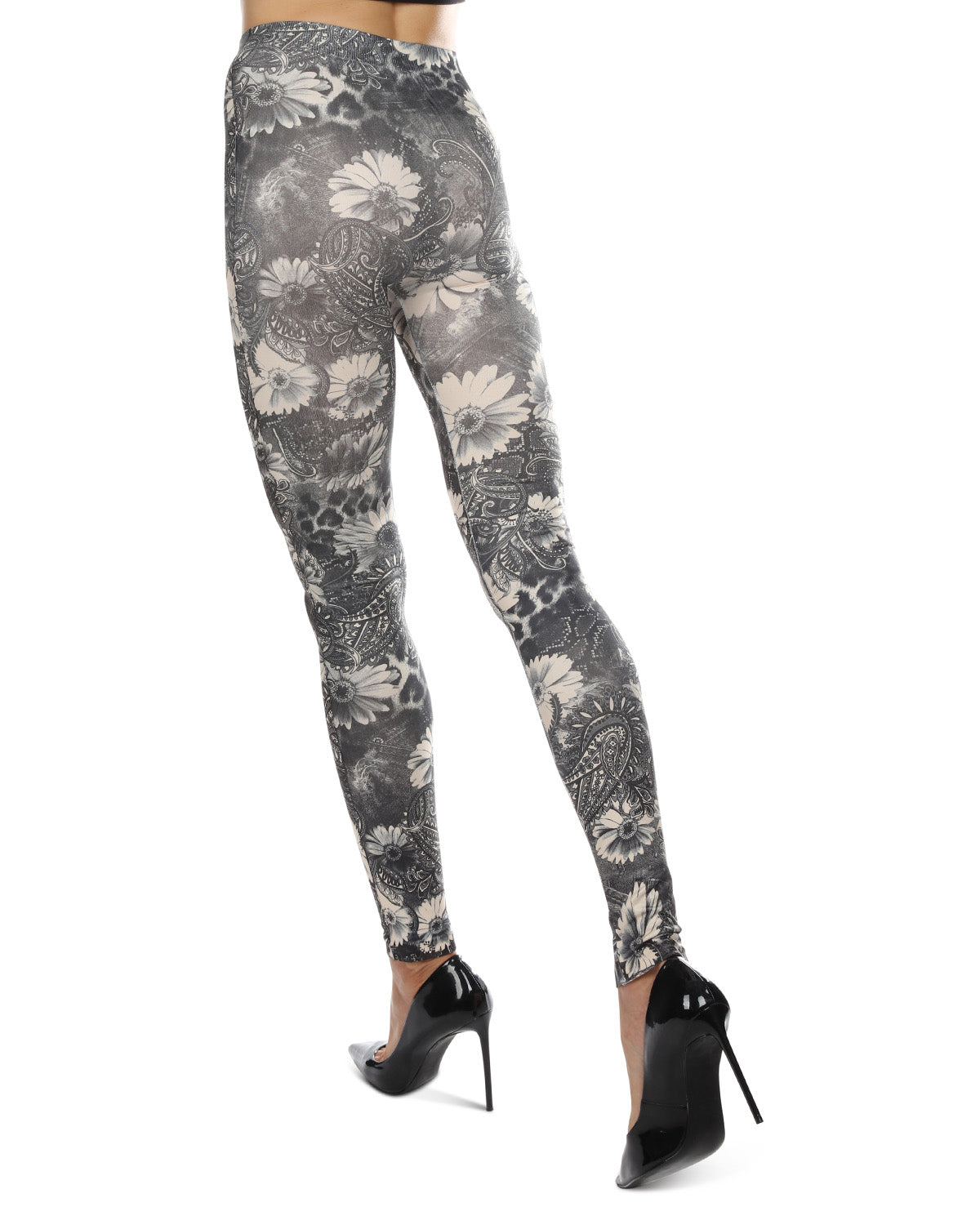 Monochromatic Paisley Floral Leggings : Color: Black