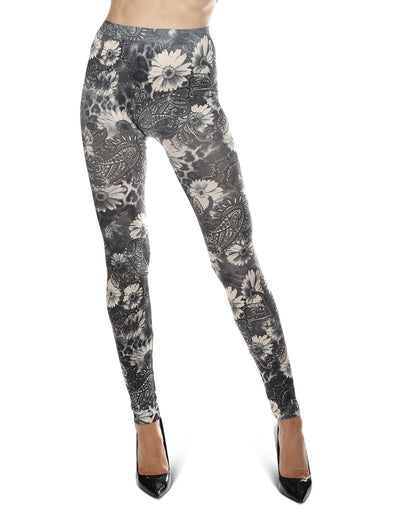 Monochromatic Paisley Floral Leggings : Color: Black