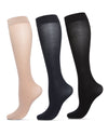 3 Pair Women's Opaque Solid Color Microfiber 40 Denier Trouser Socks : Color: Khaki-Black-Navy