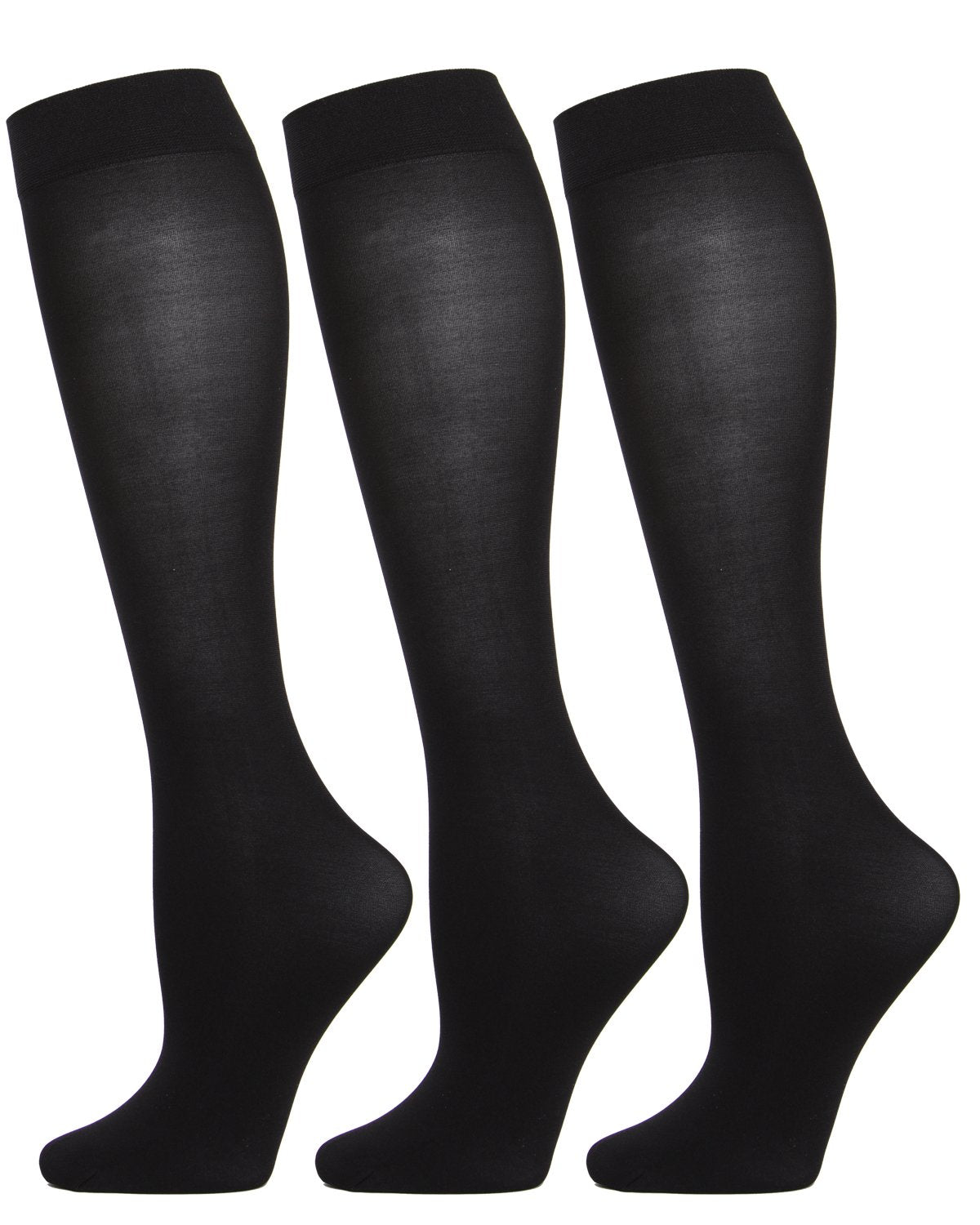 3 Pair Women's Opaque Solid Color Microfiber 40 Denier Trouser Socks : Color: Navy/Black/Black