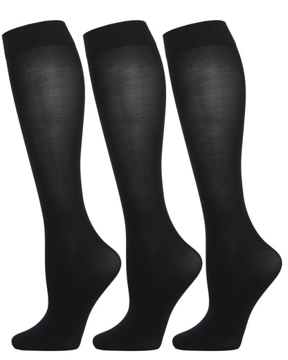 3 Pair Women's Opaque Solid Color Microfiber 40 Denier Trouser Socks : Color: Navy/Black/Black