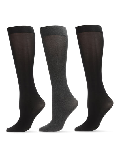 Heather/Solid 3 Pair Trouser Socks : Color: Black Heather-Black-Black