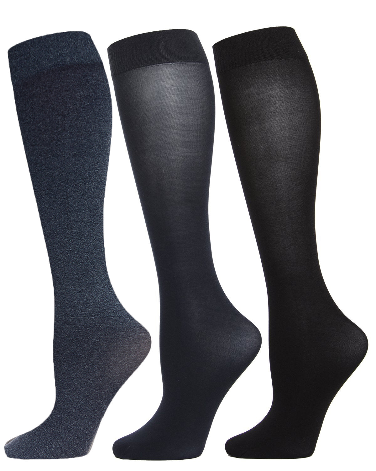Heather/Solid 3 Pair Trouser Socks : Color: Navy Heather-Navy-Black