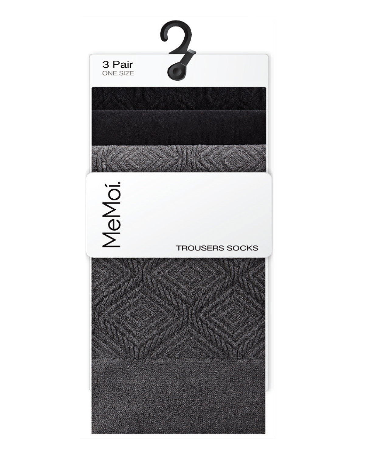 Geometric Diamonds 3 Pair Trouser Socks : Color: Gray-Black-Black