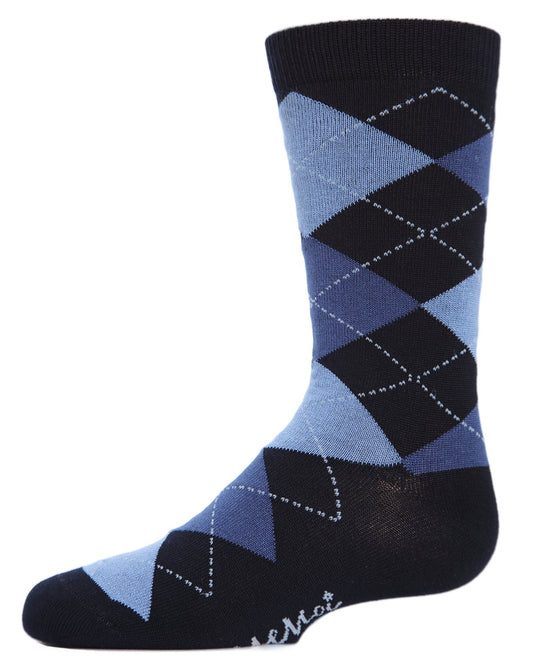Boy's Classic Argyle Mercerized Cotton Blend Crew Socks : Color: Navy
