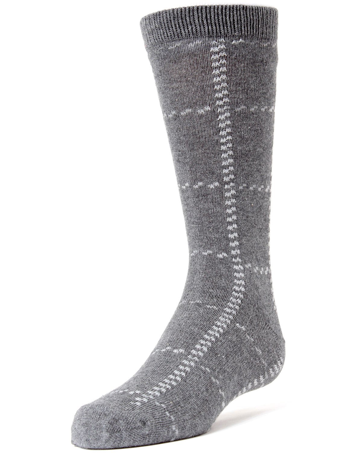 Memoi Windowpane Plaid Boys Cotton Blend Dress Socks 6-7 / Black