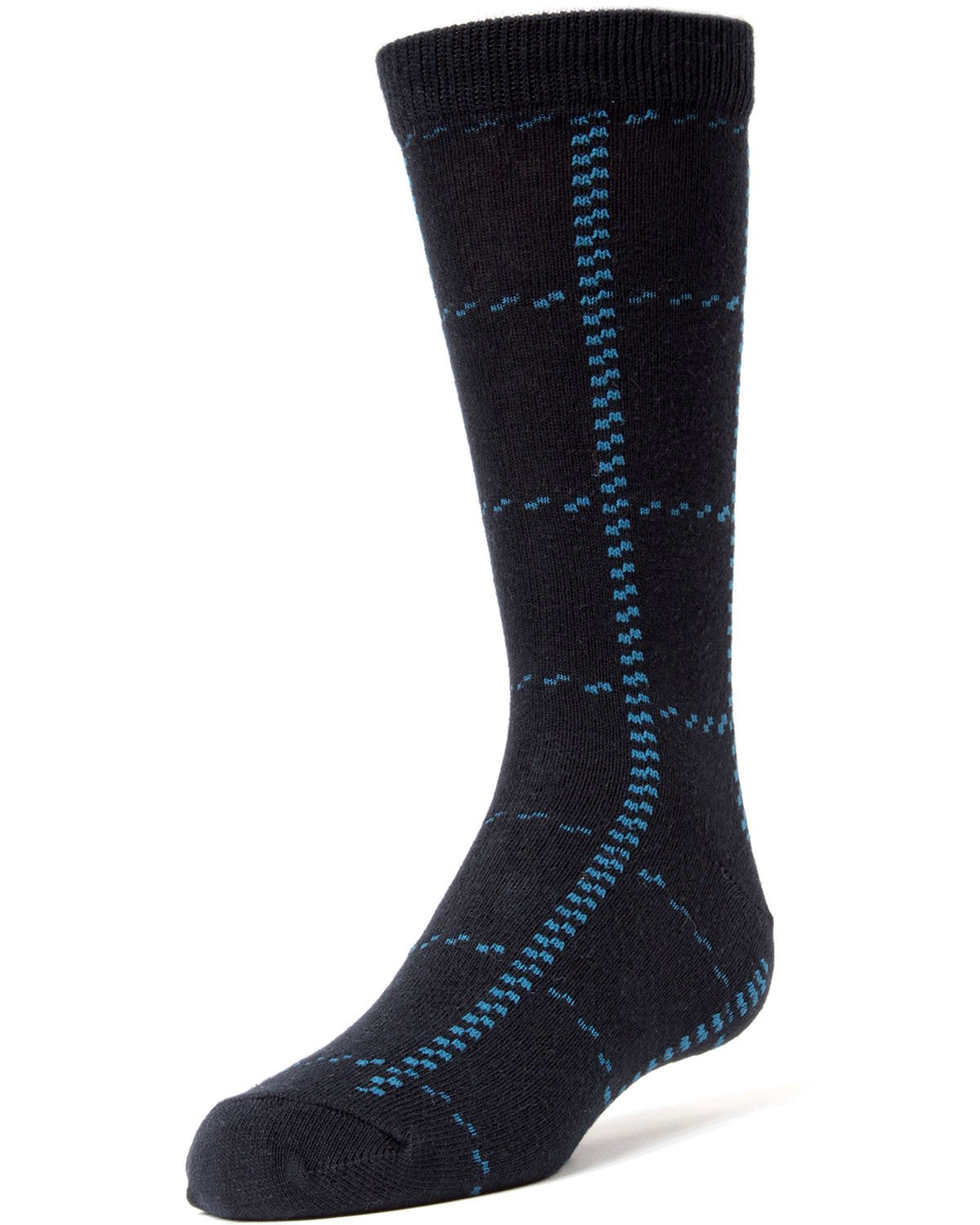 Windowpane Plaid Boys Cotton Blend Dress Socks : Color: Navy