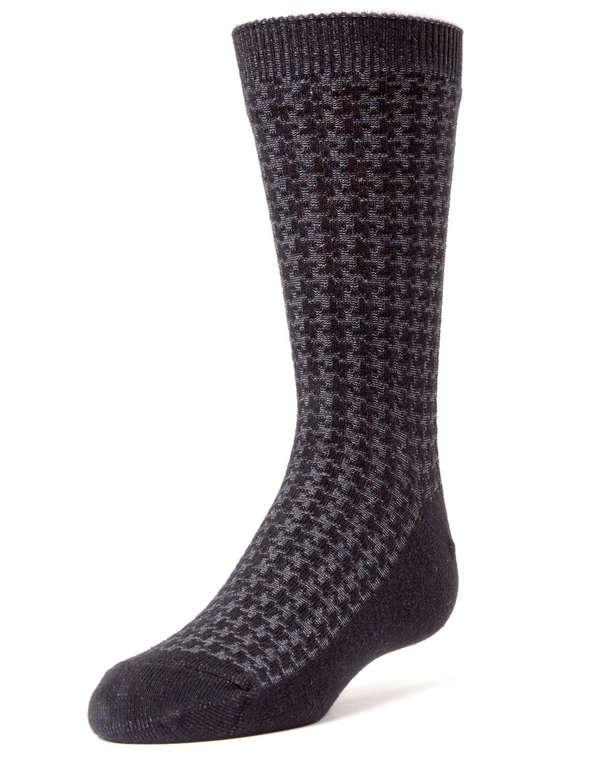 Boys' Houndstooth Mercerized Cotton Dress Socks : Color: Black