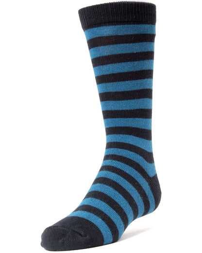 Two Color Striped Boys Cotton Blend Dress Socks : Color: Navy