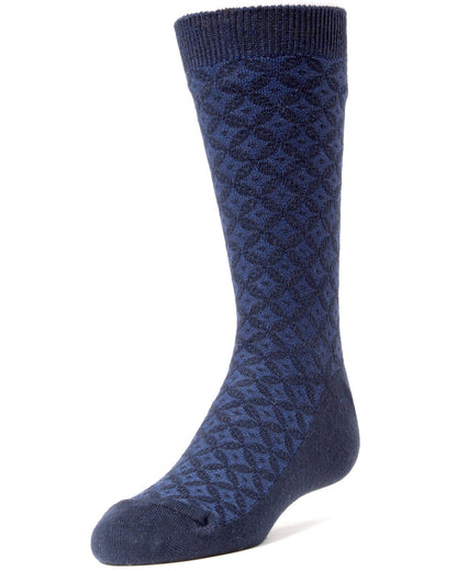 Diamonds and Dots Boys Dress Cotton Blend Crew Socks : Color: Navy