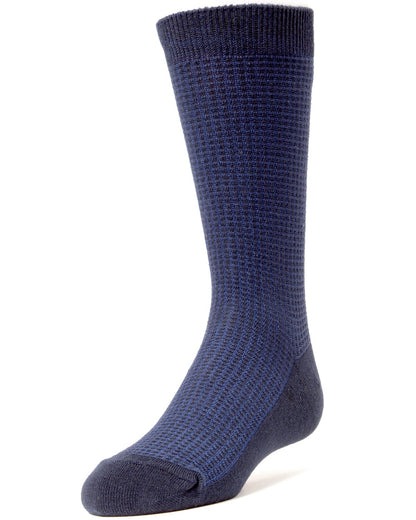 Diamond Textured Boys Cotton Rich Dress Crew Socks : Color: Navy