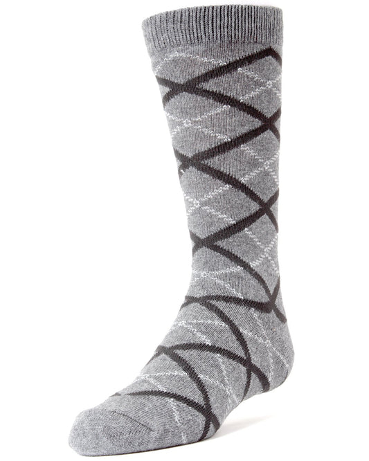 Diamond Interlock Boys Dress Cotton Blend Crew Socks : Color: Charcoal
