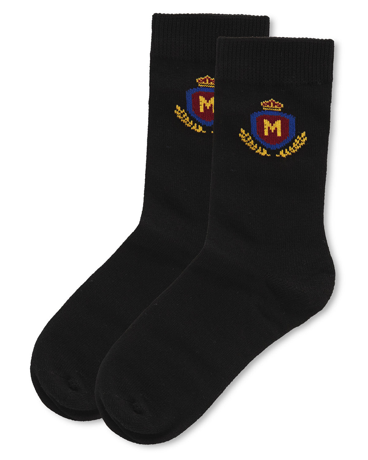 Boys Stitched M Crest Solid Color Dress Crew Socks : Color: Black