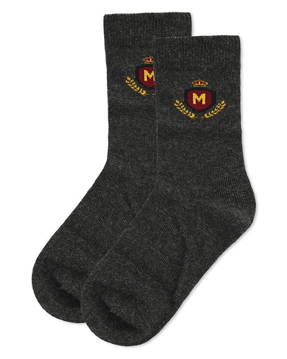 Boys Stitched M Crest Solid Color Dress Crew Socks : Color: Charcoal