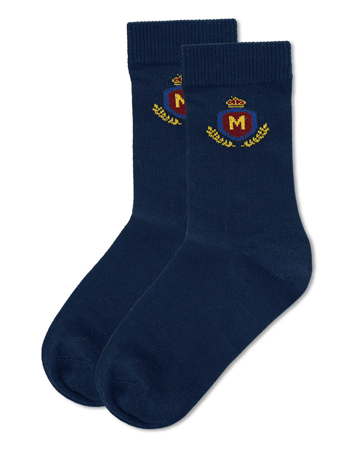 Boys Stitched M Crest Solid Color Dress Crew Socks : Color: Navy