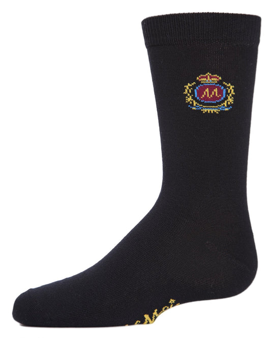 Boys' Sophisti-Crest Mercerized Cotton Blend Crew Socks : Color: Black