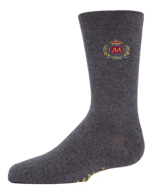 Boys' Sophisti-Crest Mercerized Cotton Blend Crew Socks : Color: Gray