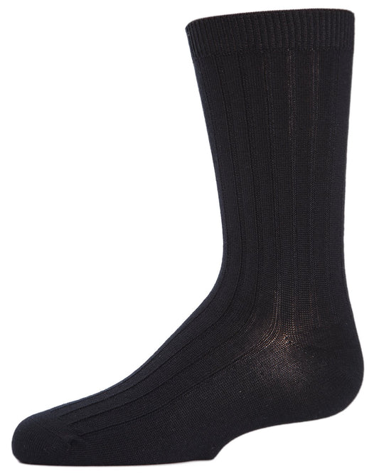 Boys' Essential Ribbed Mercerized Cotton Crew Socks : Color: Black