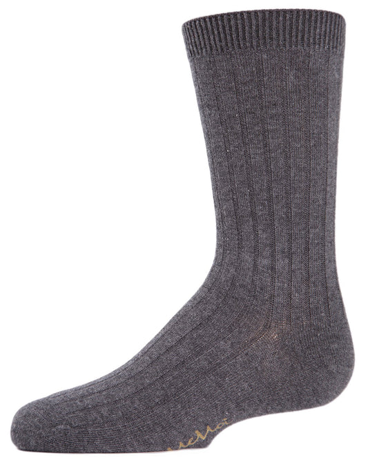 Boys' Essential Ribbed Mercerized Cotton Crew Socks : Color: Gray
