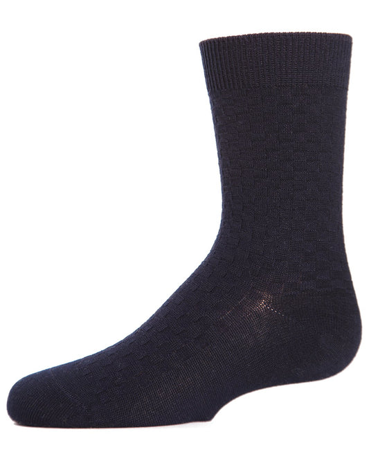 Boys' Basket Weave Mercerized Cotton Crew Socks : Color: Navy