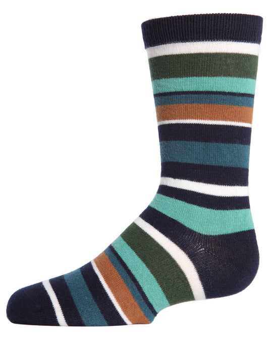 Boys' Bright Stripes Ribbed Cotton Crew Socks : Color: Navy