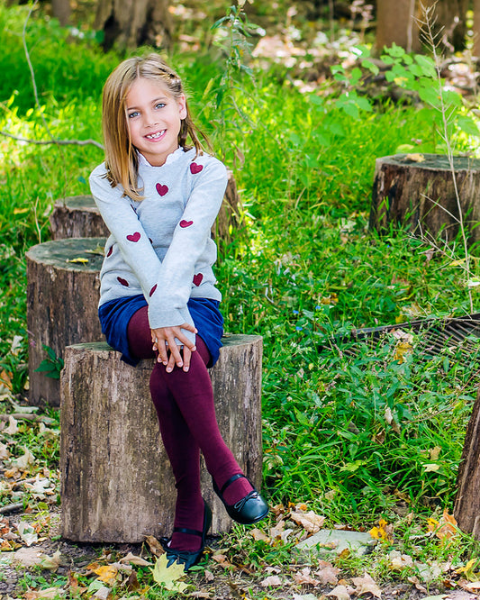 Girl's Soft Pima Cotton Opaque Tights : Color: Burgundy