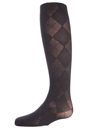 Girls' Sheer Argyle Nylon Tights : Color: Black