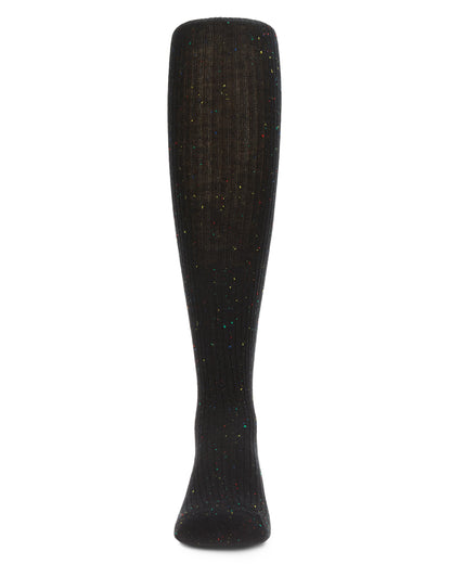 Thin Ribbed Speckled Cotton Tights : Color: Black