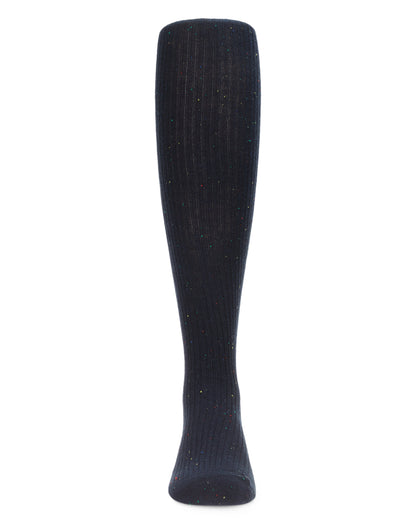 Thin Ribbed Speckled Cotton Tights : Color: Navy
