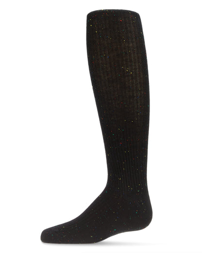Thin Ribbed Speckled Cotton Tights : Color: Black