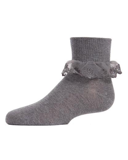 Classic Lace Girls Ruffle Anklet Socks : Color: Light Gray