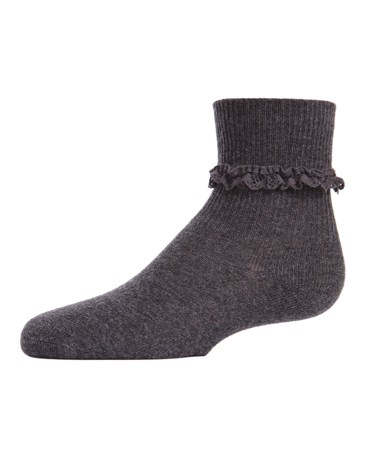 Girls' Ruffle Eyelet Cotton Blend Anklet Socks : Color: Charcoal