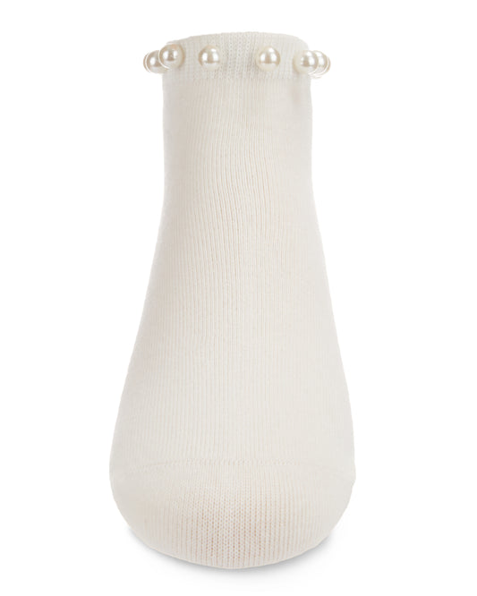 Pretty in Pearls Cotton Blend Anklet Socks : Color: Winter White