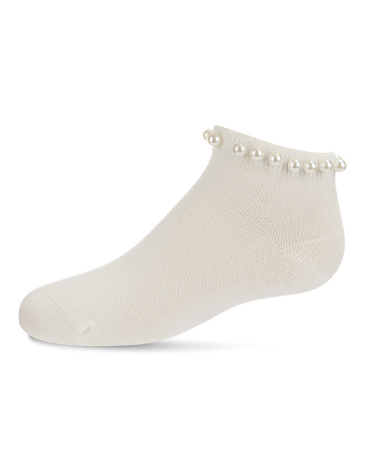 Pretty in Pearls Cotton Blend Anklet Socks : Color: Winter White